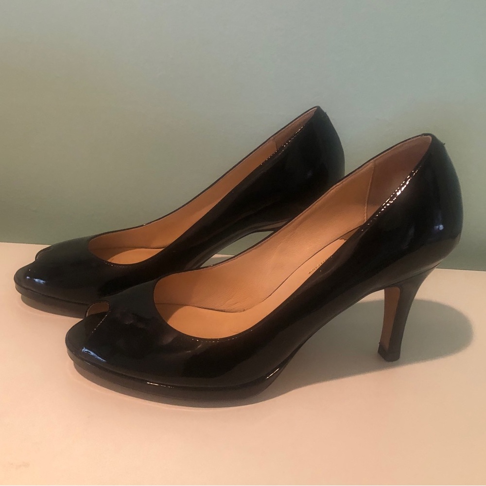 Cole Haan Collection Black Patent Leather Peep Toe High Heels Size 9 No Box Used